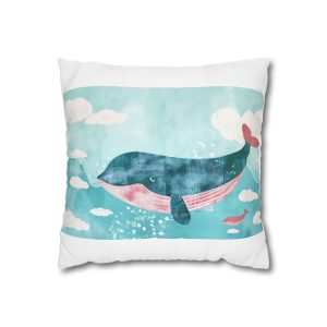 Whale With Clouds Square Poly Canvas Pillowcase