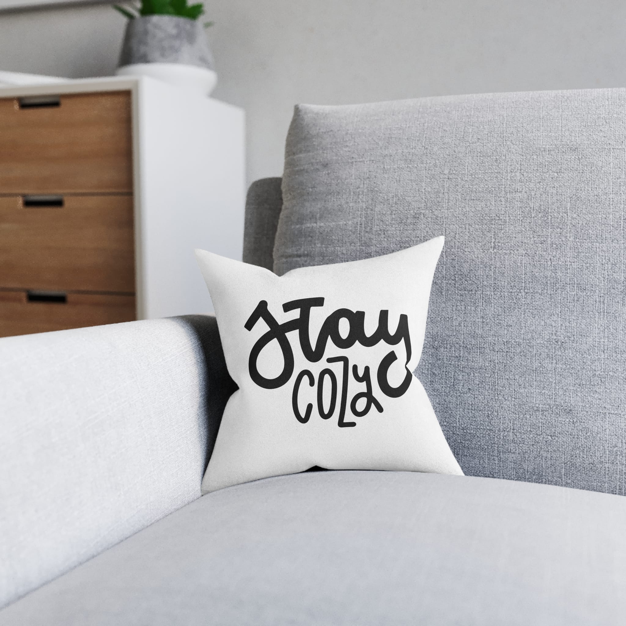 Stay Cozy Hand Written Lettering Quote Hygge Phrase Winter Autumn Time Modern Calligraphy Po Square Pillow Pink Back - Image 4