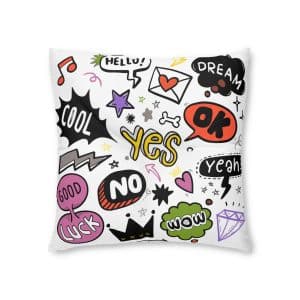 Hand Drawn Pop Art Speech Bubbles Isolated White Background Tufted Floor Pillow Square