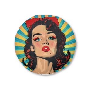 Vintage Pop Art Girl Tufted Floor Pillow Round