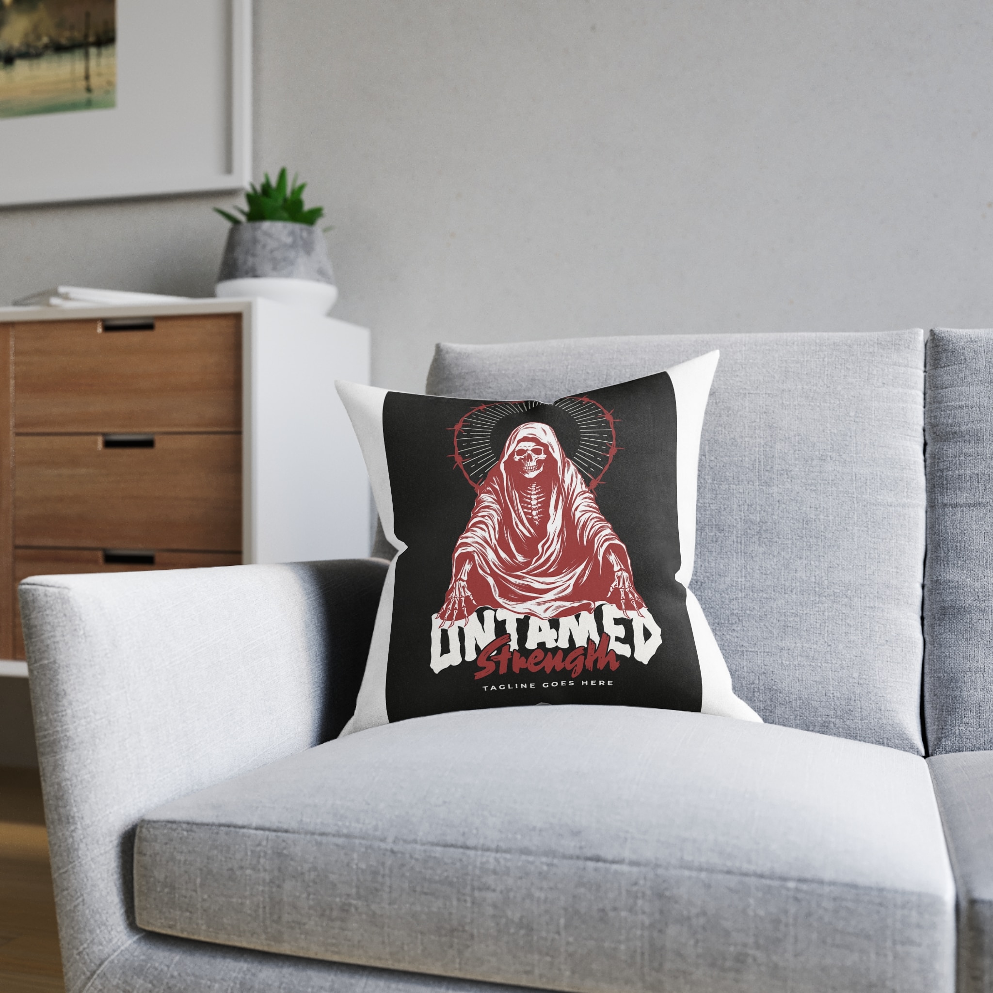 Untamed Strength the Angel of Death Is Sitting Poster Square Pillow Pink Back - Image 8