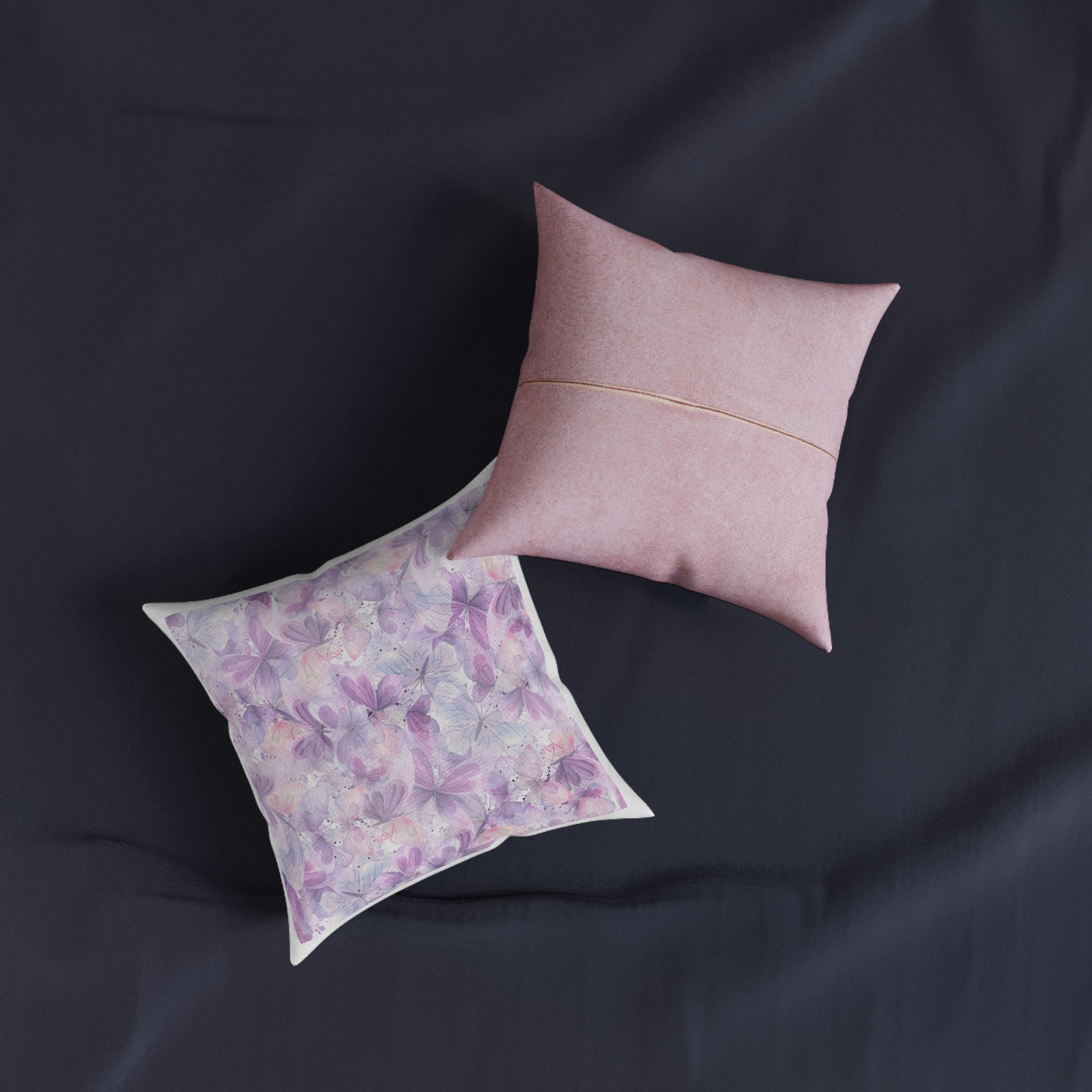 Lilac Pink Blue Butterflies Watercolor Illustration Seamless Pattern White Background From Cats Butterflies Collection Fabric Textile Wallpaper Packaging Wrapping Paper Decoration Square Pillow Pink... - Image 3