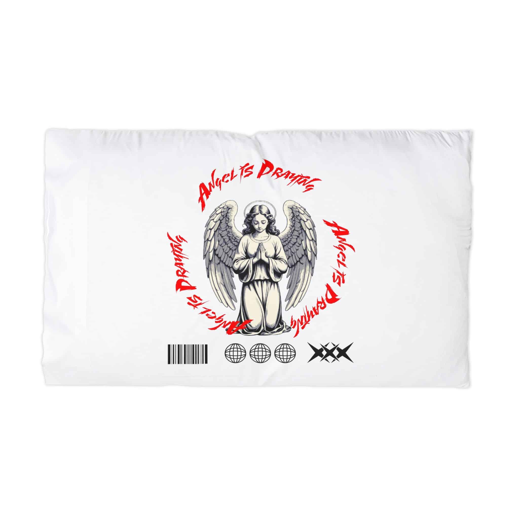 Praying Angel Tshirt Logo Design Vector Black Background Microfiber Pillowcase