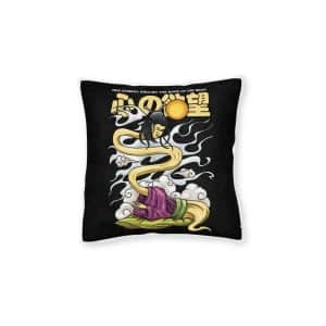 Nukekubi Japanese Ghost Characters With Text Illustration Square Pillow Pink Back