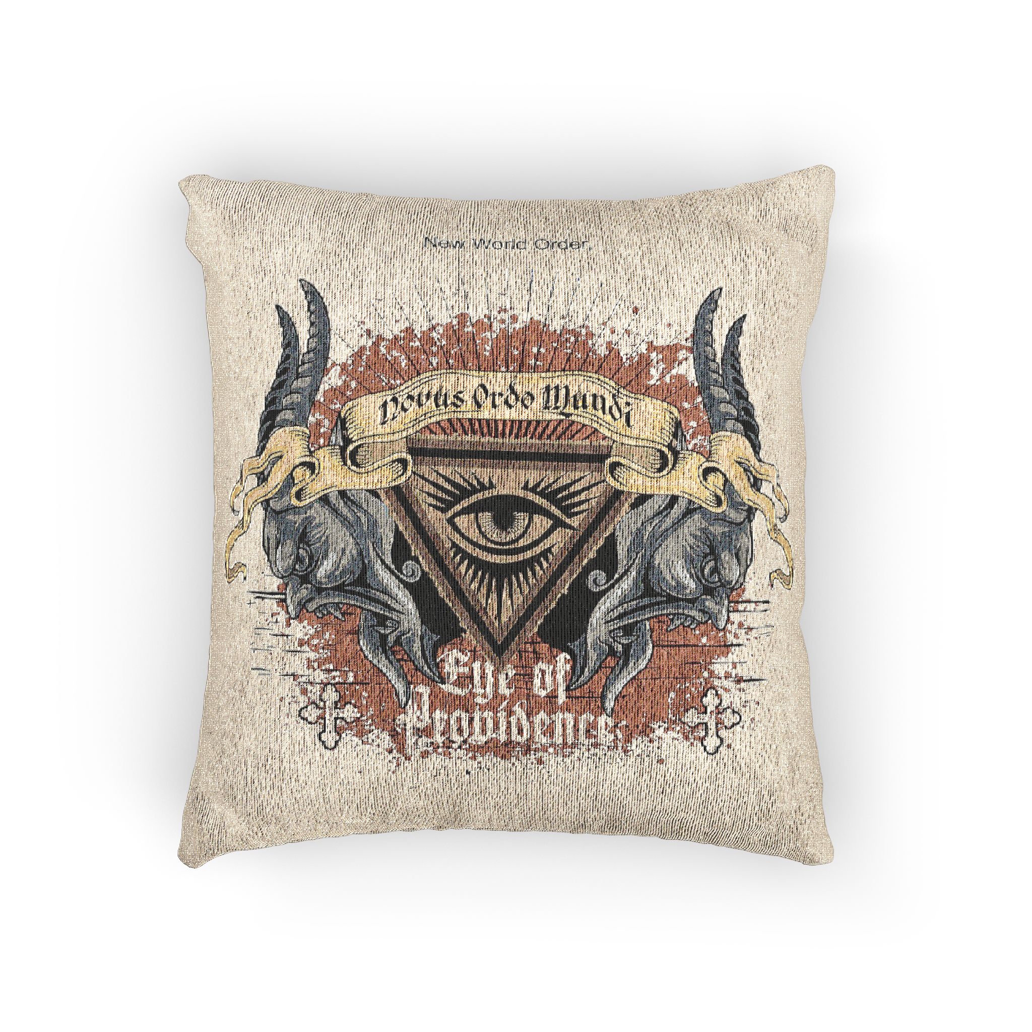 Skull Masonic Sign With Eye Grunge Vintage Design T Shirts (1) Woven Pillow
