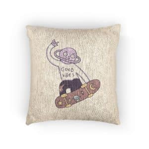 Cool Saturn Planet Character Freestyle With Skateboard Illustration T Shirt Sticker Woven Pillow