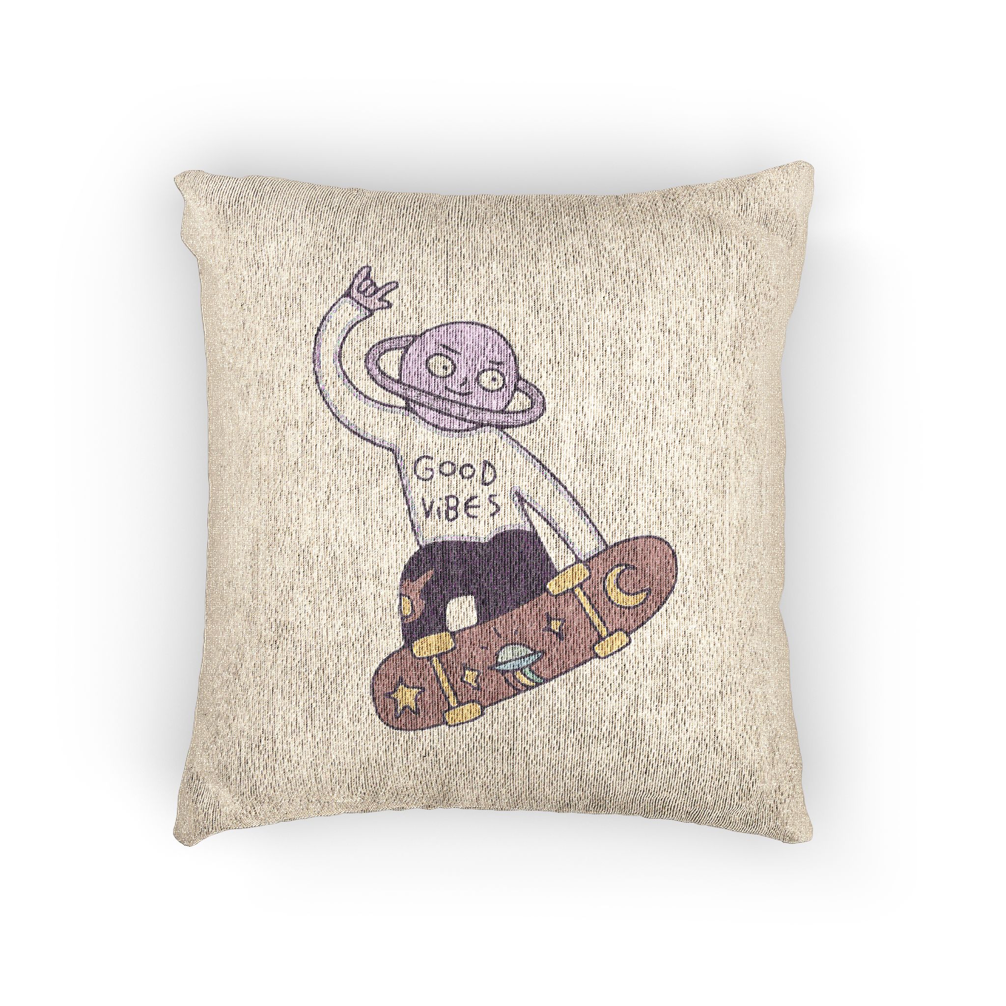 Cool Saturn Planet Character Freestyle With Skateboard Illustration T Shirt Sticker Woven Pillow