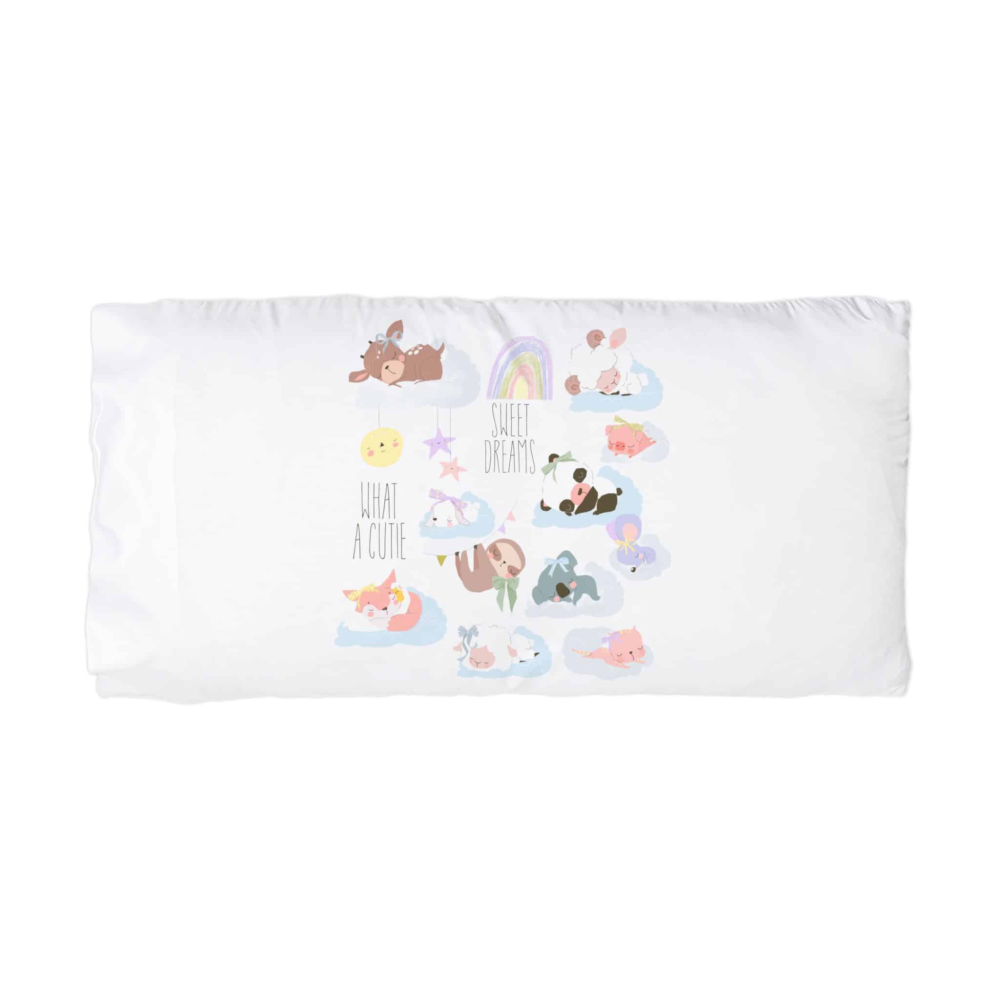Cute Cartoon Set With Cute Animals Sleeping Clouds Microfiber Pillowcase - Image 3