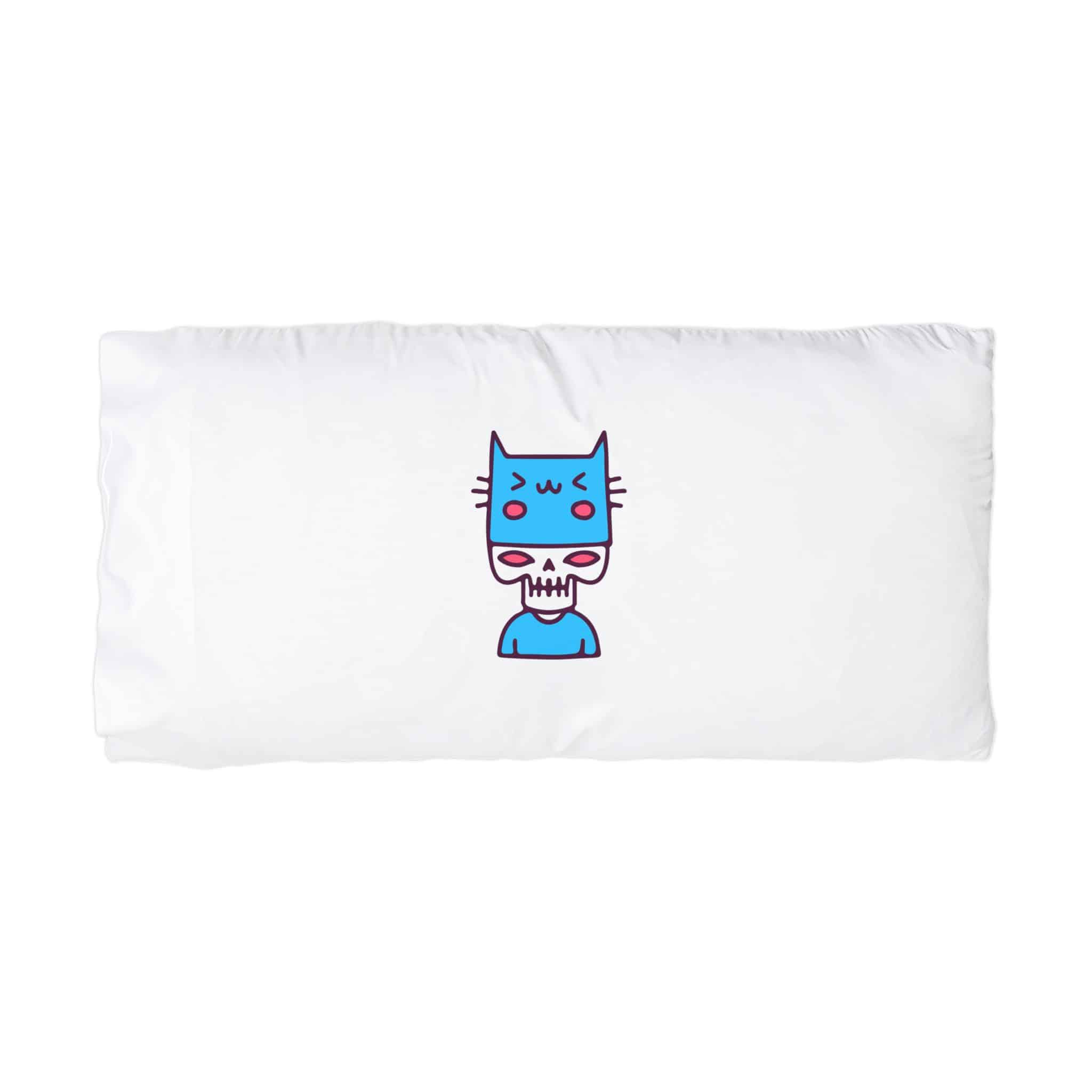 Cool Skull With Cat Hat Illustration T Shirt Sticker Apparel Merchandise Microfiber Pillowcase - Image 3