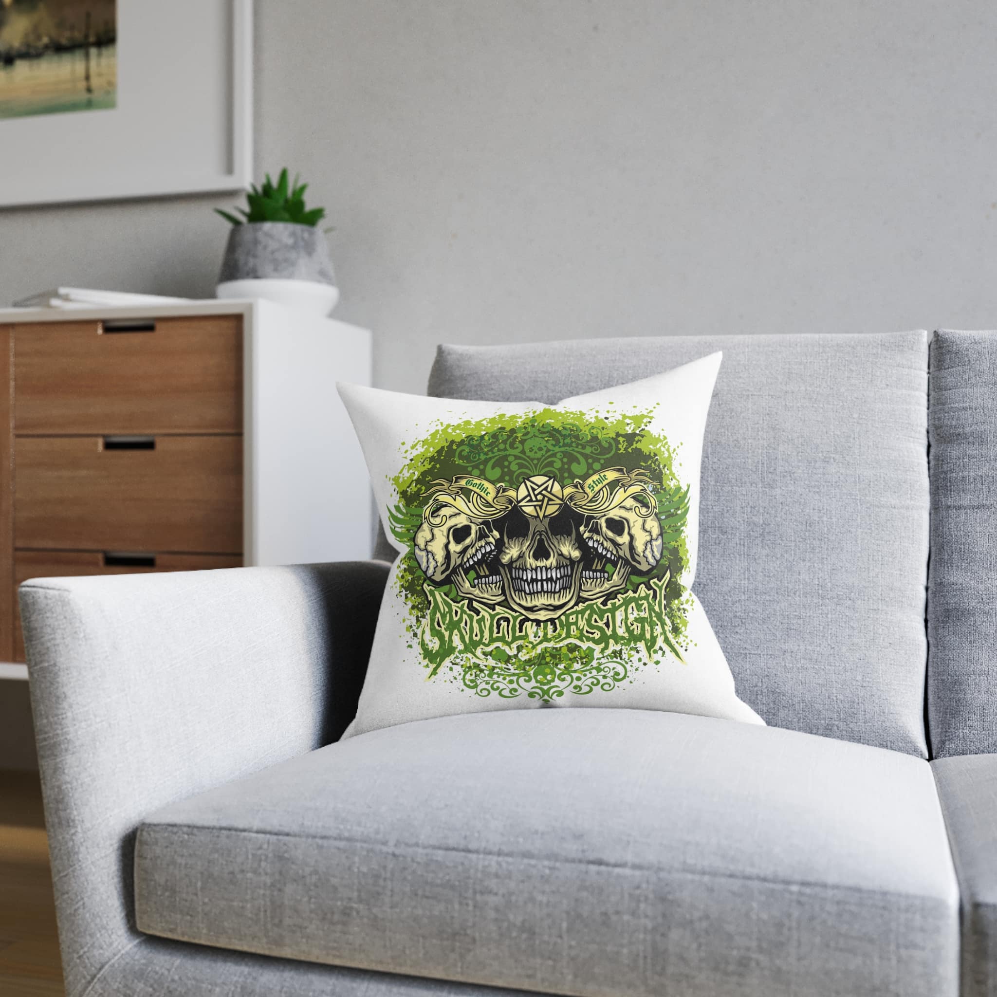 Gothic Sign With Skull Wings Grunge Vintage Design T Shirts Square Pillow Pink Back - Image 8