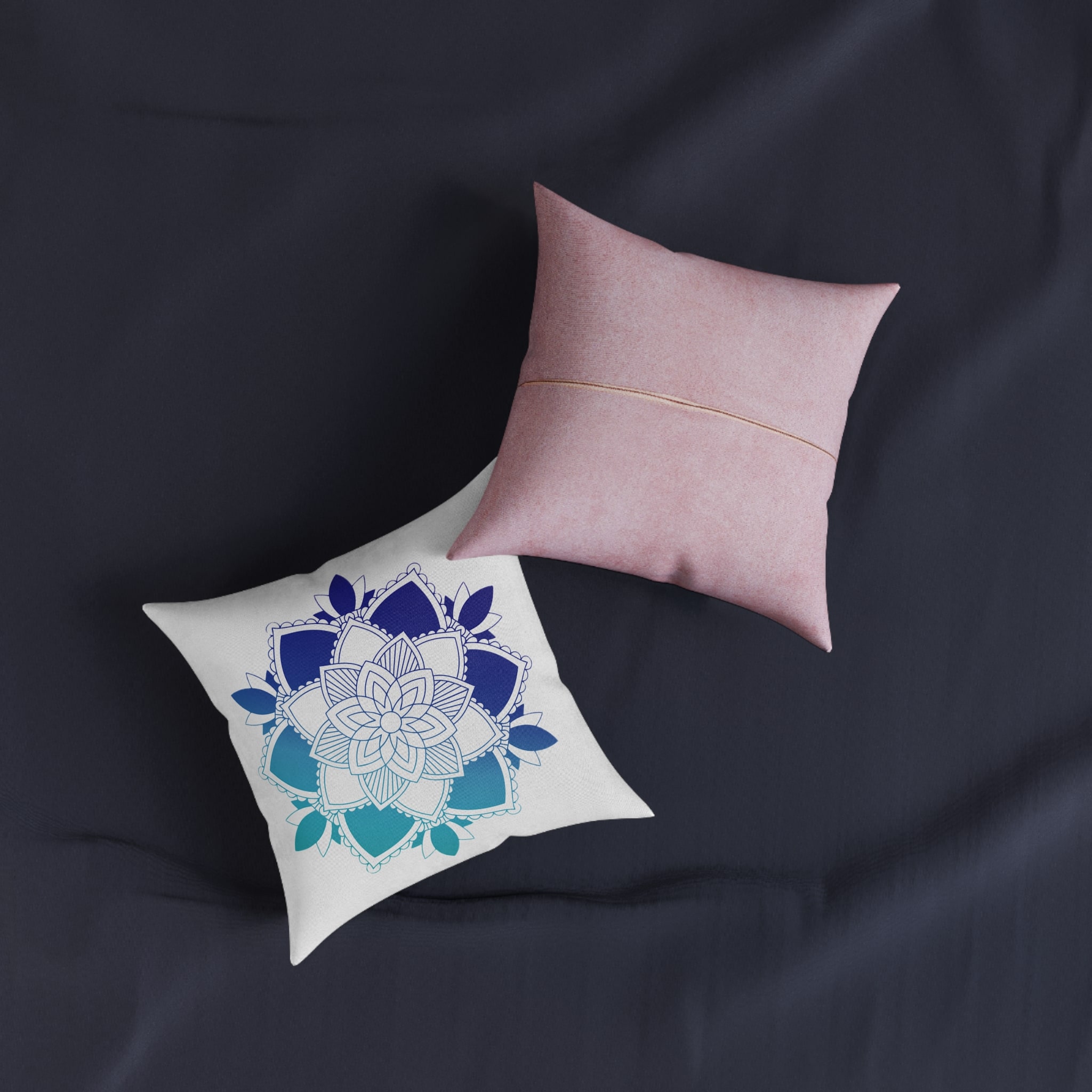 Mandala Pattern Square Pillow Pink Back - Image 3