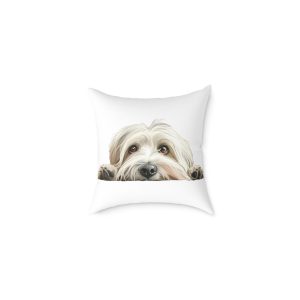 White Dog 2 Square Poly Canvas Pillow