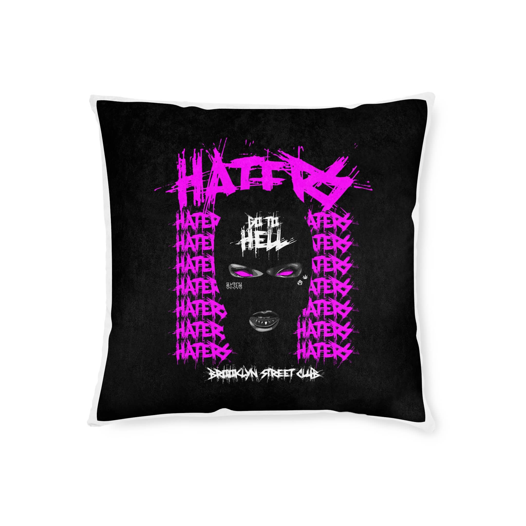 Haters Brooklyn Abstract Street Vintage Fashion Square Pillow Pink Back - Image 5