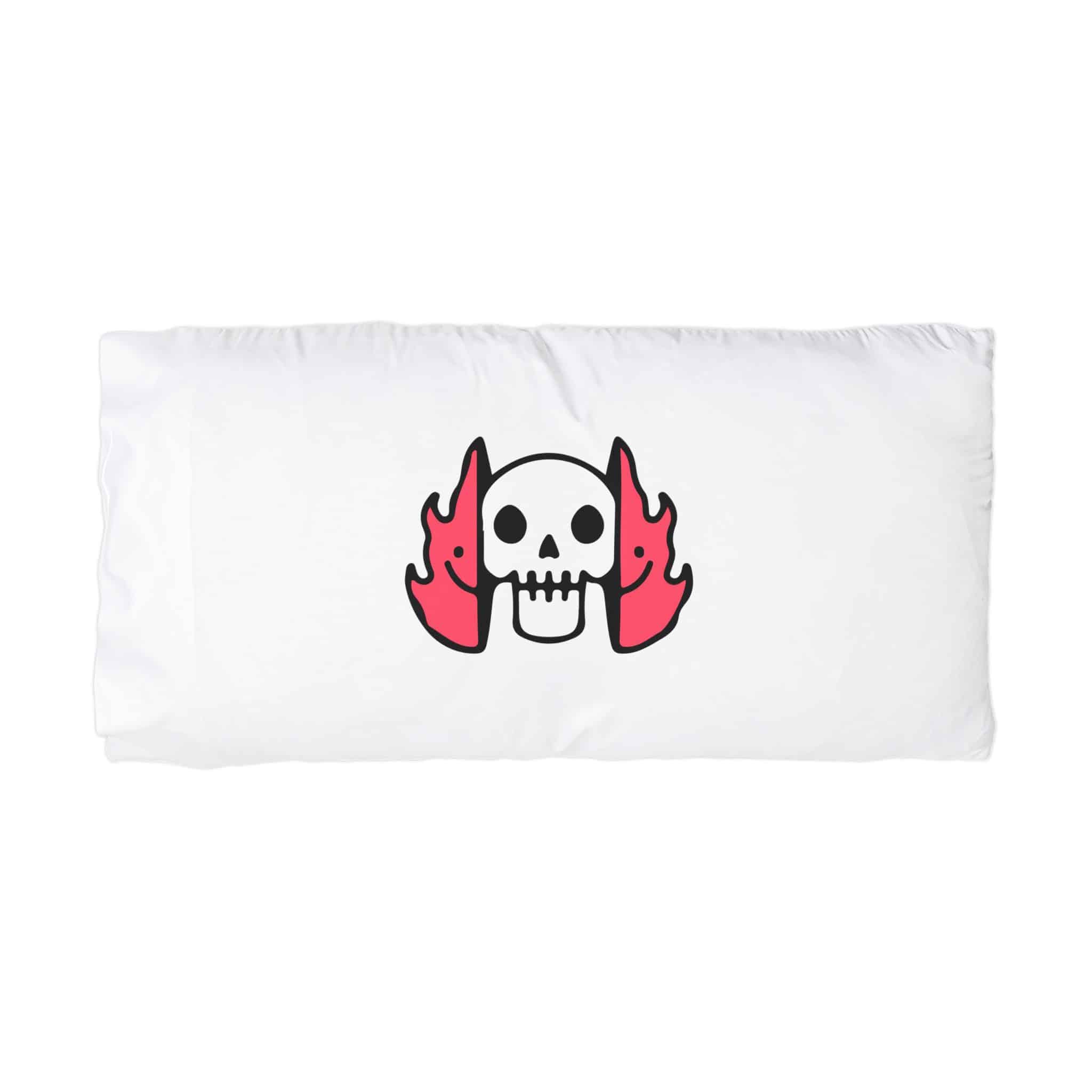 Cool Two Half Fire With Skull Face Inside Illustration Street Wear T Shirt Microfiber Pillowcase - Image 3