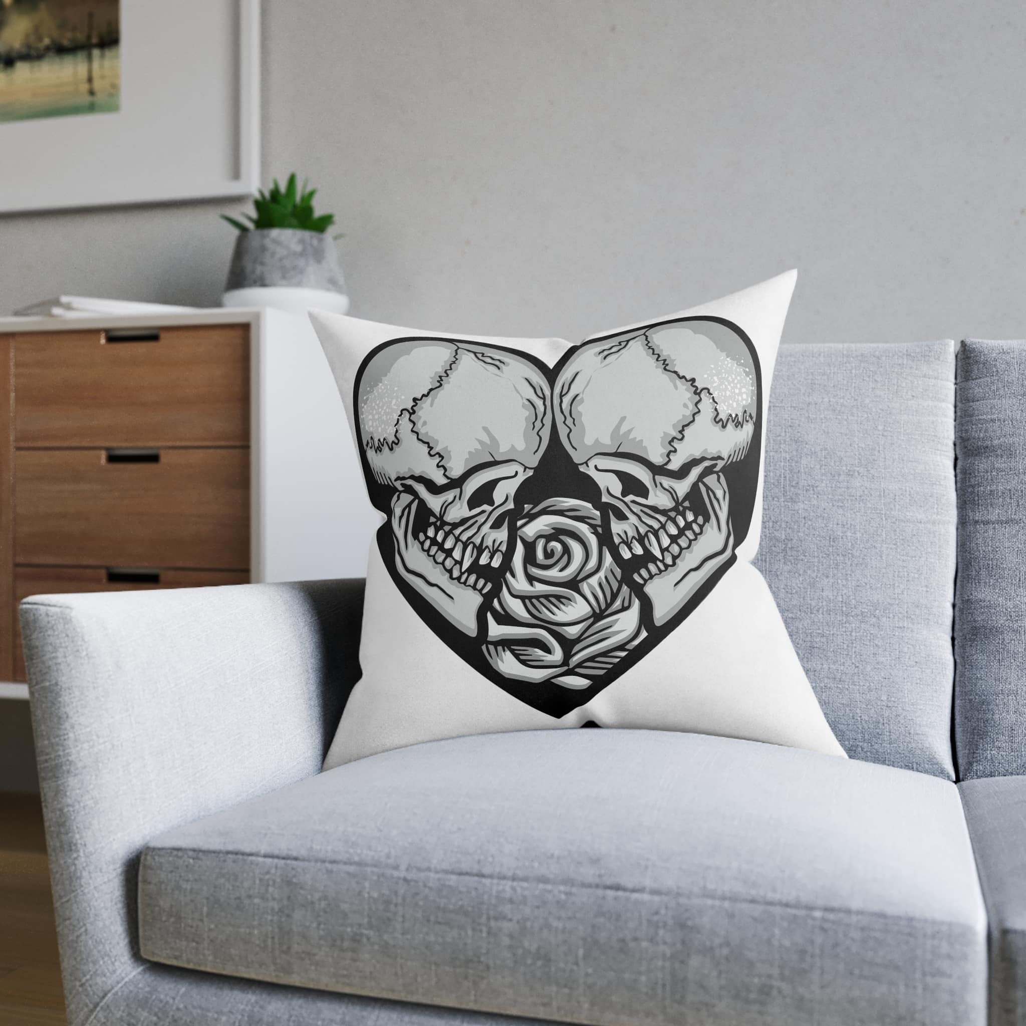 Gothic Sign With Skull Heart Grunge Vintage Design T Shirts Square Pillow Pink Back - Image 12