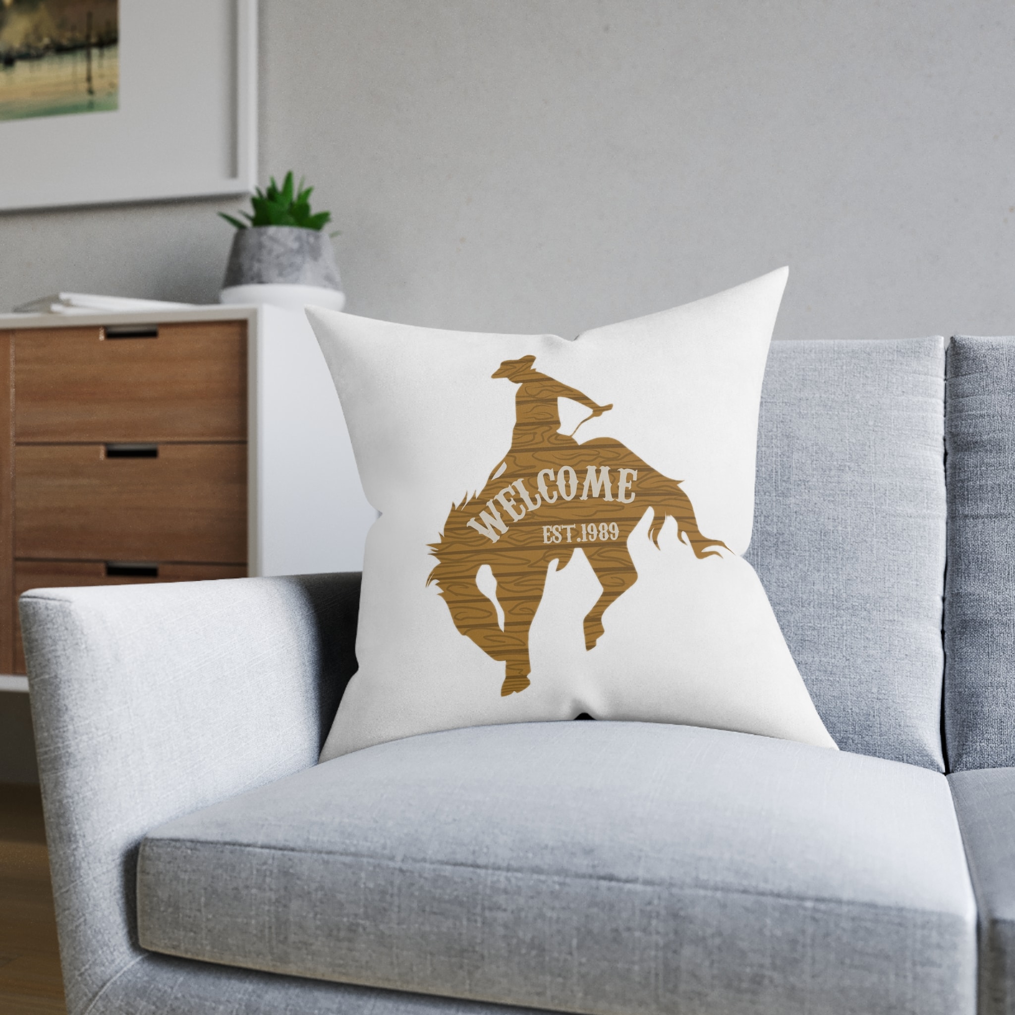 Welcome Cowboy Square Pillow Pink Back - Image 12