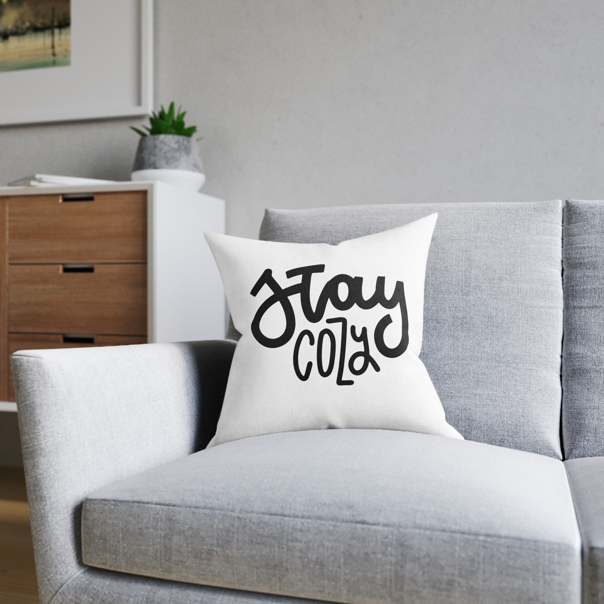 Stay Cozy Hand Written Lettering Quote Hygge Phrase Winter Autumn Time Modern Calligraphy Po Square Pillow Pink Back - Image 8