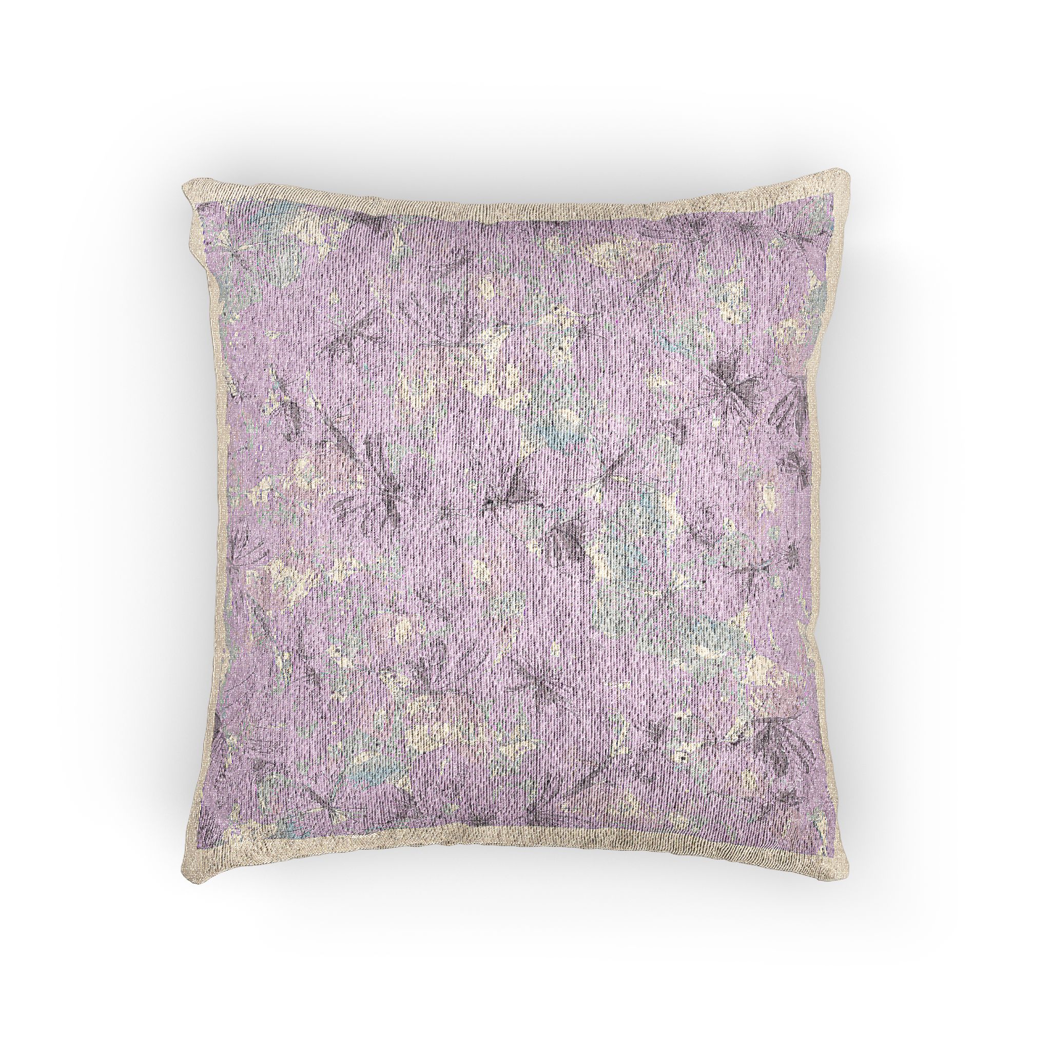 Lilac Pink Blue Butterflies Watercolor Illustration Seamless Pattern White Background From Cats Butterflies Collection Fabric Textile Wallpaper Packaging Wrapping Paper Decoration Woven Pillow