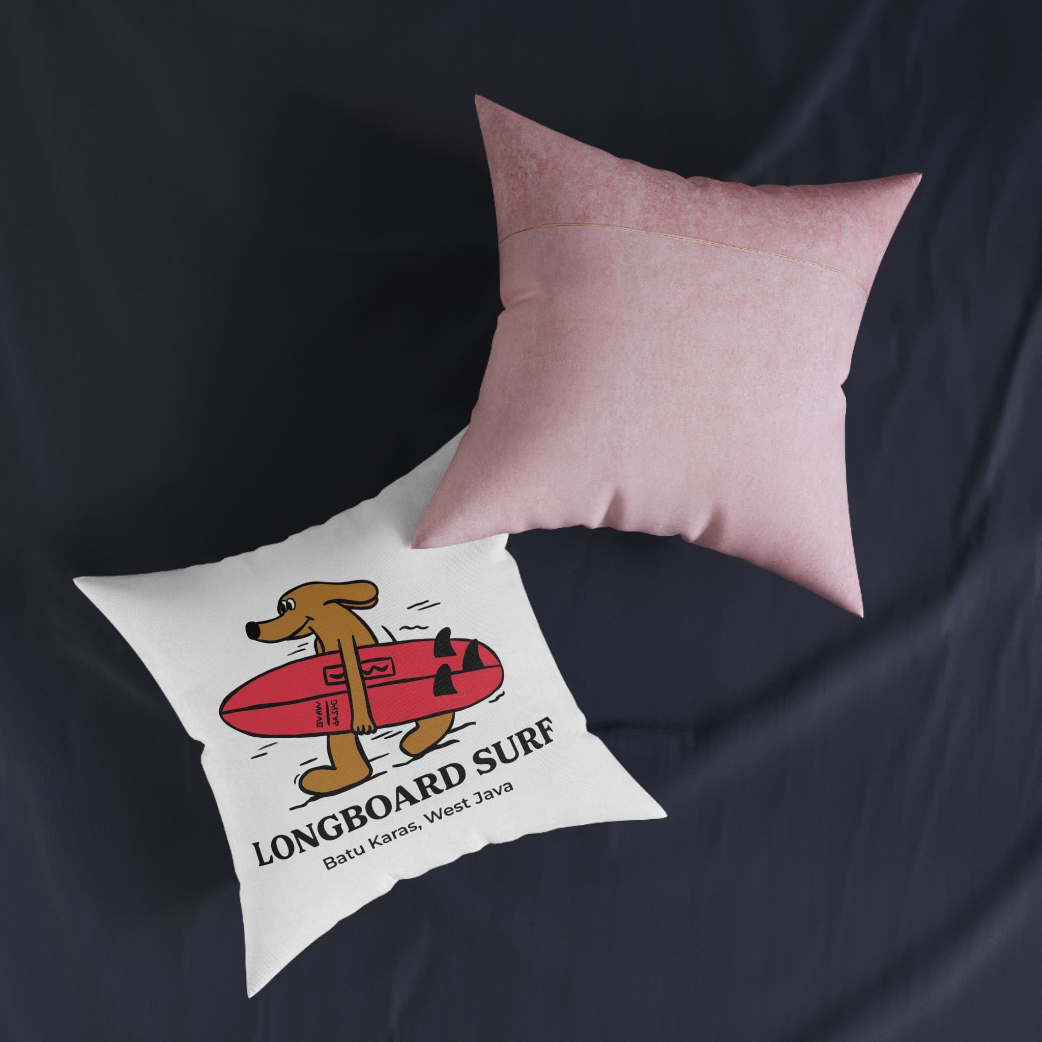 Longboard Surf Square Pillow Pink Back - Image 11