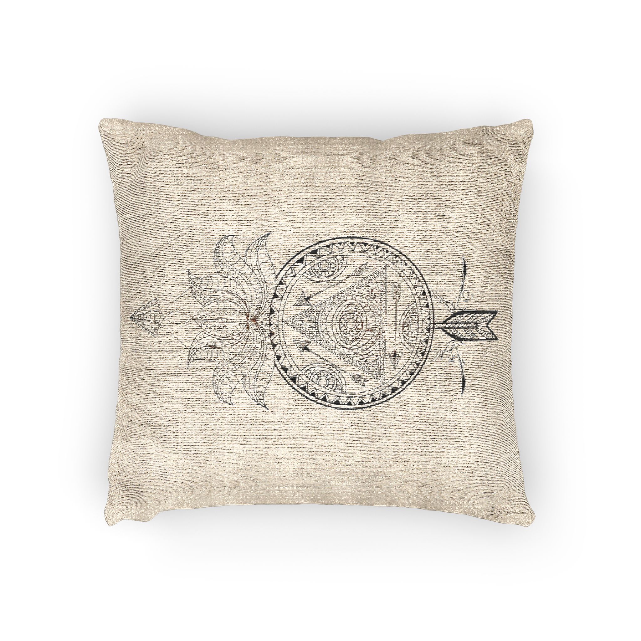 Ornamental Floral Dream Catcher With Lotus Flower Arrow Creative Hand Drawn Ethnic Decorative Elemen Woven Pillow - Image 2