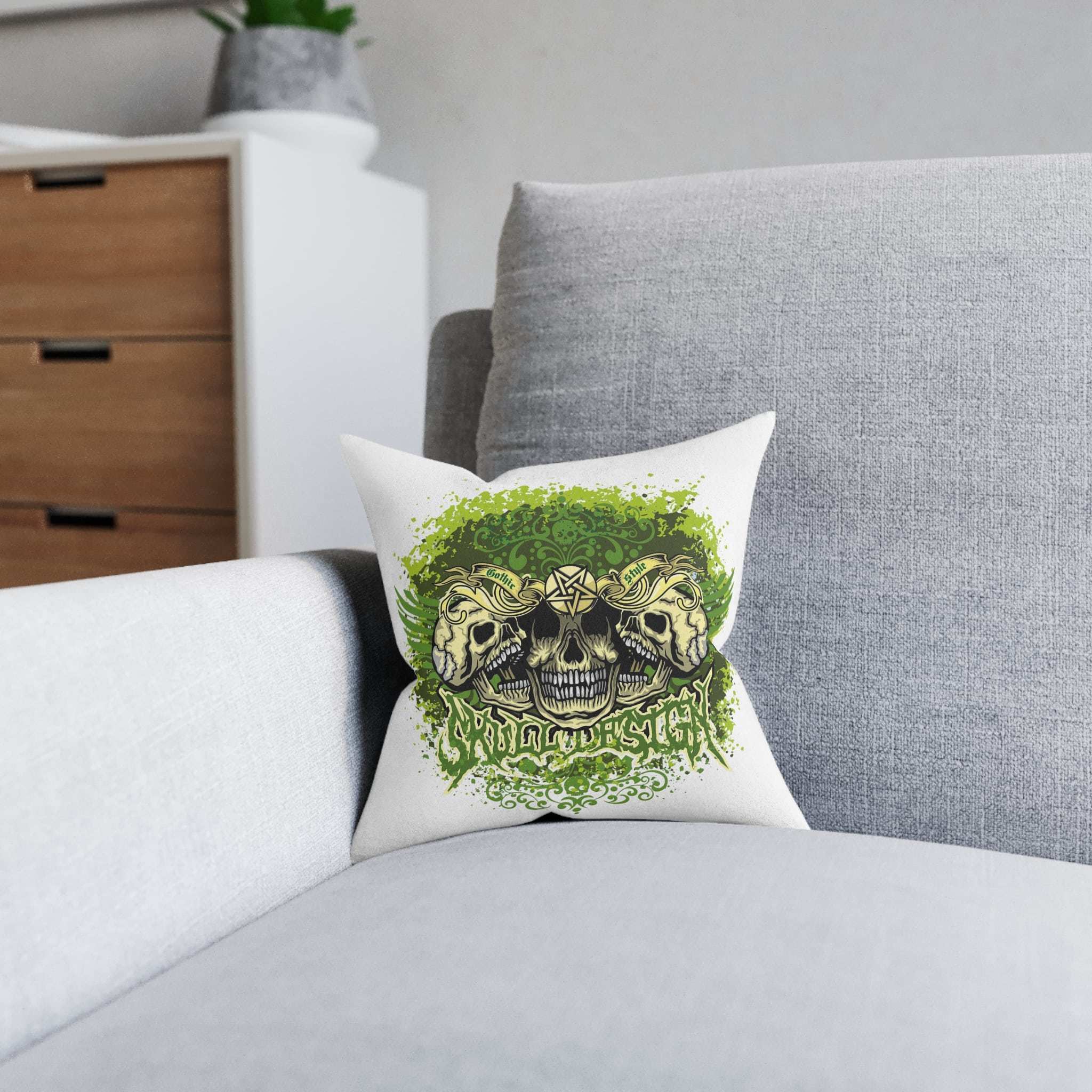 Gothic Sign With Skull Wings Grunge Vintage Design T Shirts Square Pillow Pink Back - Image 4