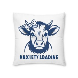 Cute Cow With Bow Words Anxiety Loading Tufted Floor Pillow Square