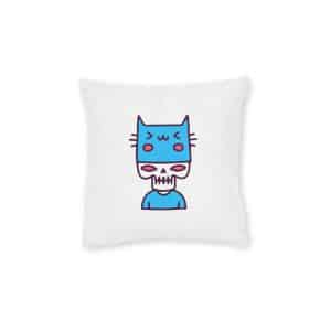 Cool Skull With Cat Hat Illustration T Shirt Sticker Apparel Merchandise Square Pillow Pink Back