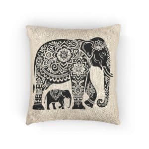 Black Color Elephant Silhouette Vector Illustration Solid White Background(3) Woven Pillow