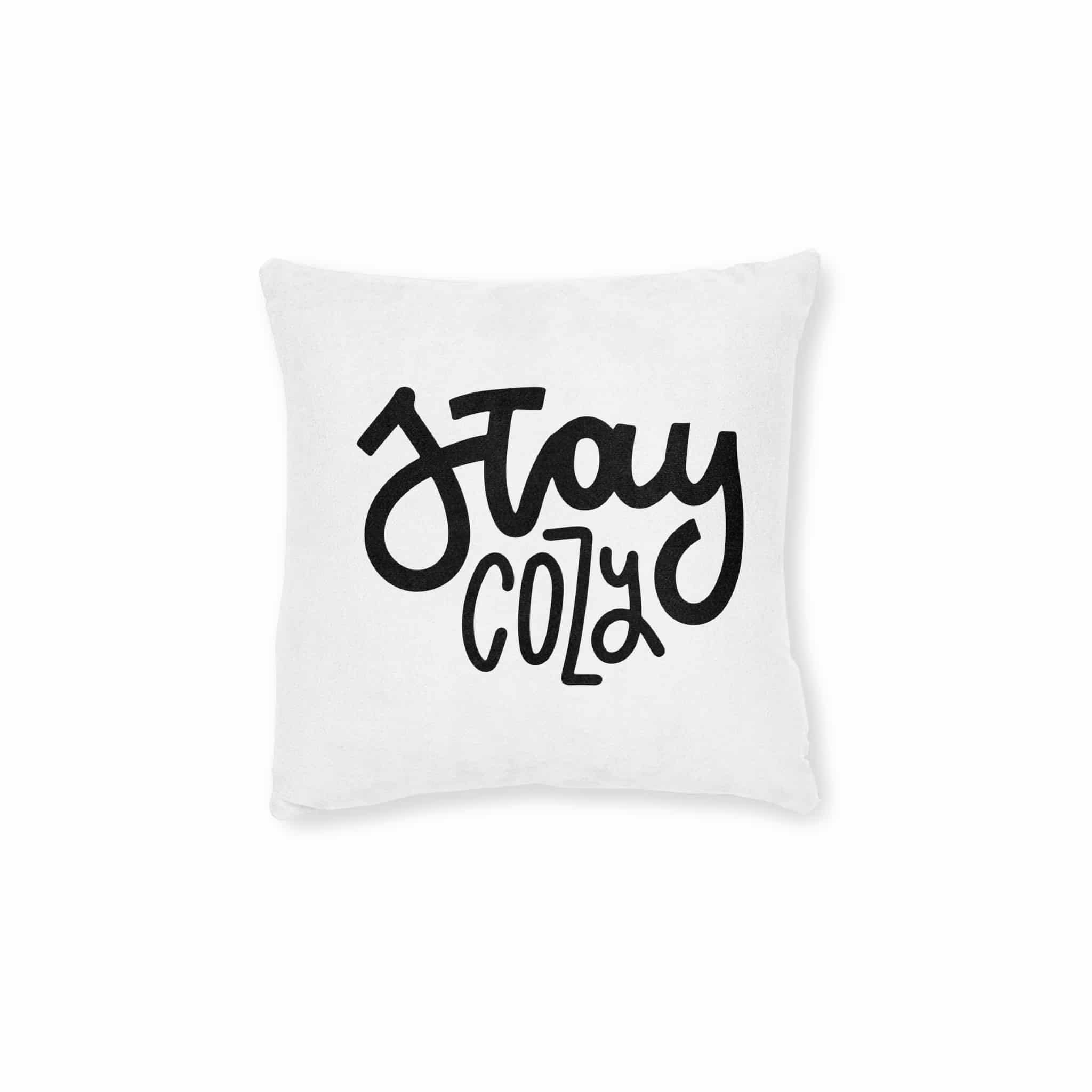 Stay Cozy Hand Written Lettering Quote Hygge Phrase Winter Autumn Time Modern Calligraphy Po Square Pillow Pink Back