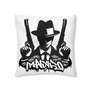 Mafia Gangster Silhouette People Graffiti Tag Hip Hop Street Art Typography Illustration Tufted Floor Pillow Square