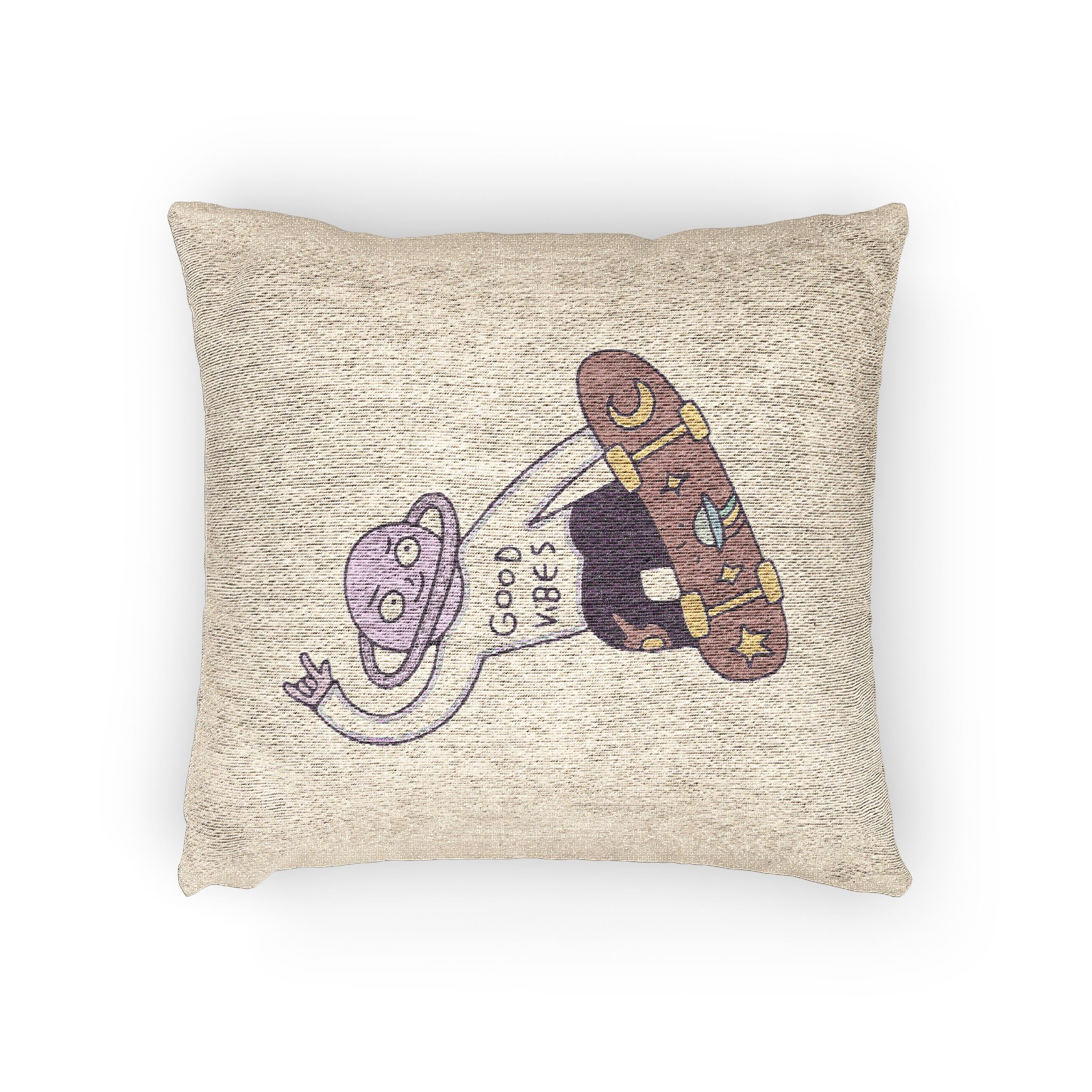 Cool Saturn Planet Character Freestyle With Skateboard Illustration T Shirt Sticker Woven Pillow - Image 2