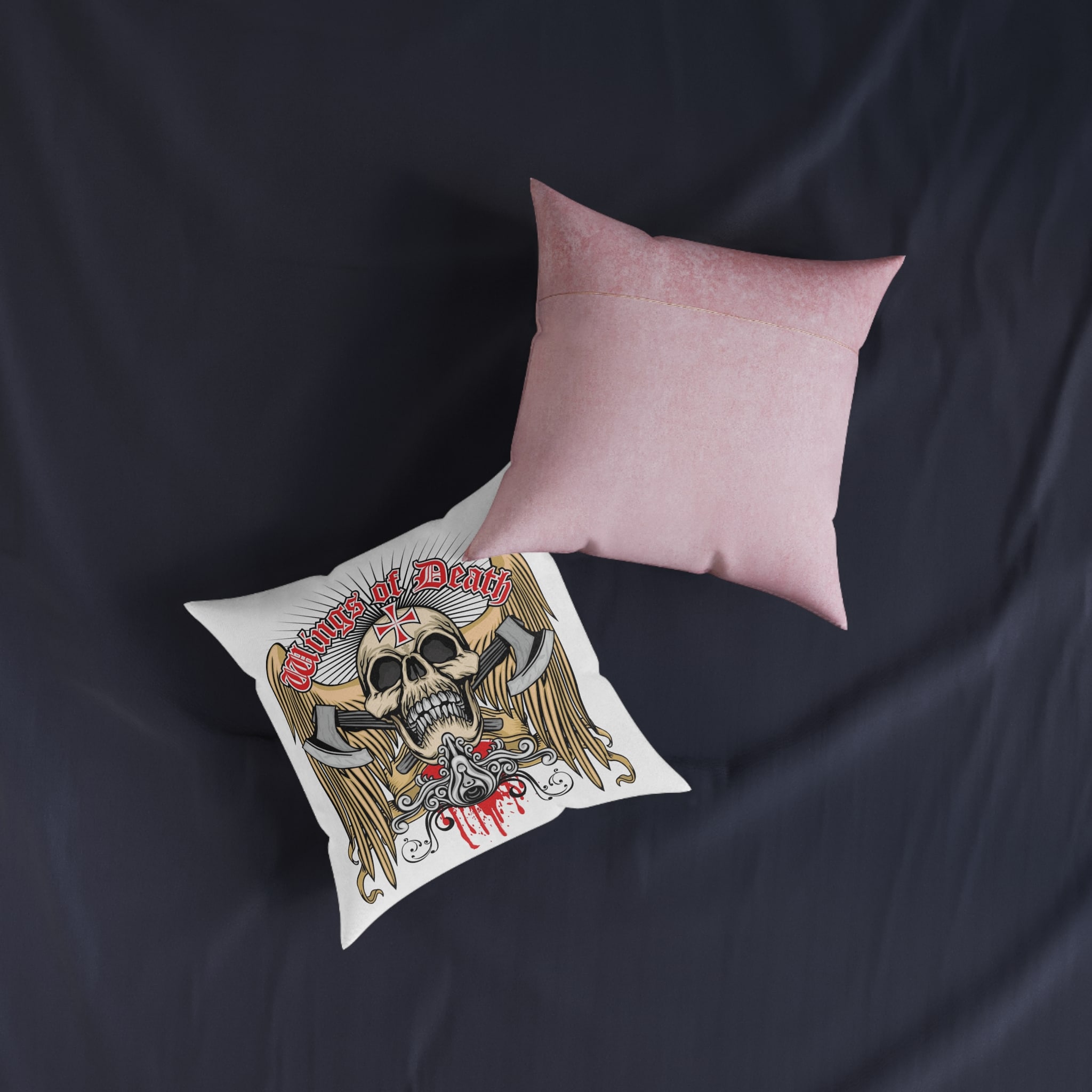 Gothic Sign With Skull Grunge Vintage Design T Shirts (30) Square Pillow Pink Back - Image 7