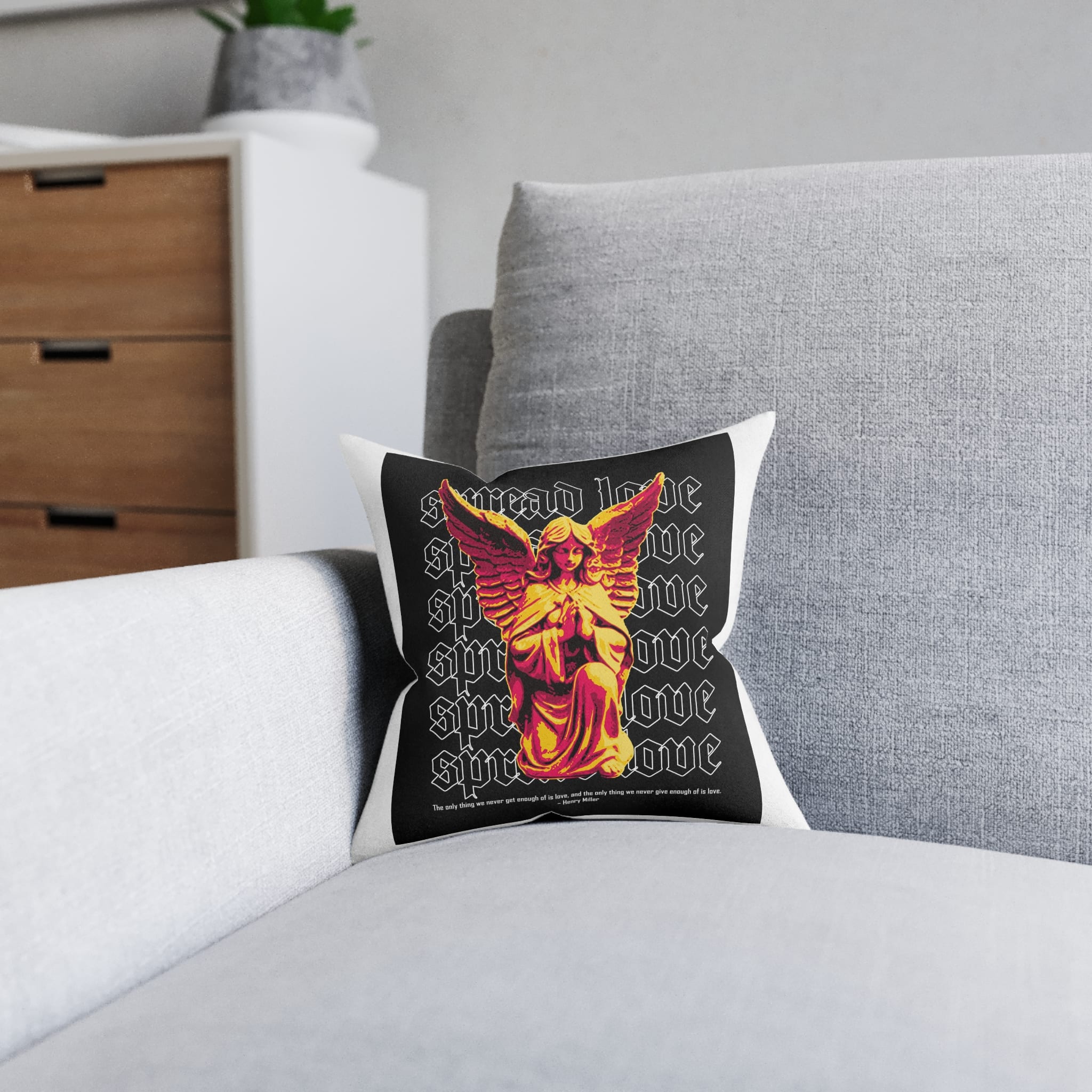 Streetwear Design Fake Romance Statue Style Square Pillow Pink Back - Image 4