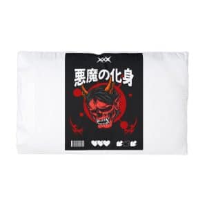 Oni Mask Japanese Demon With Horns Red Black Illustration Microfiber Pillowcase