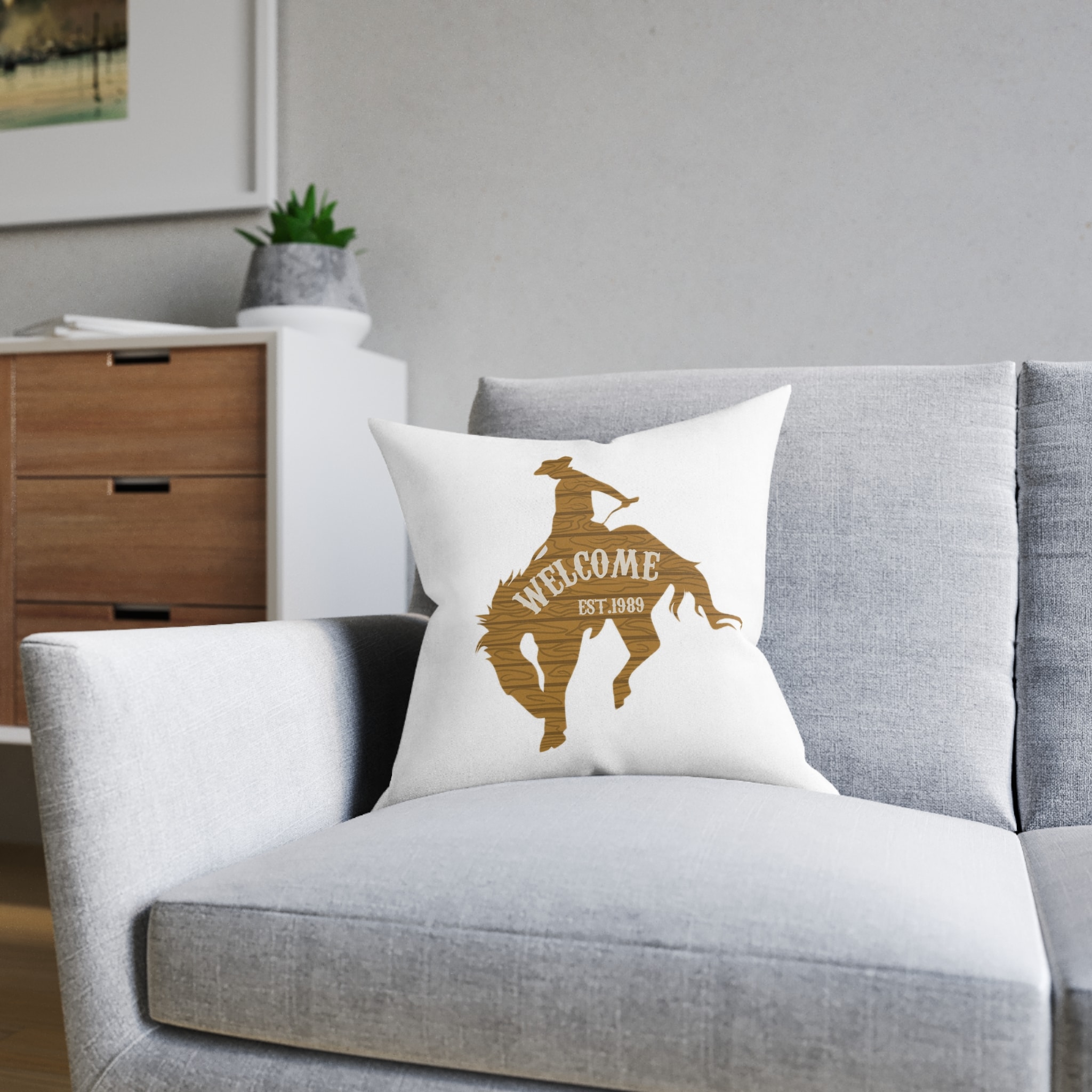 Welcome Cowboy Square Pillow Pink Back - Image 8