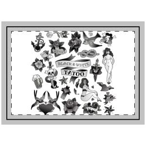 Old School Monochrome Tattoo Throw Pillow