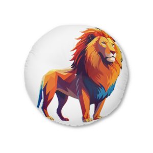 Vibrant Colorful Lion Vector Art Illustration Tufted Floor Pillow Round