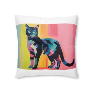 Colorful Abstract Cat Painting Tufted Floor Pillow Square