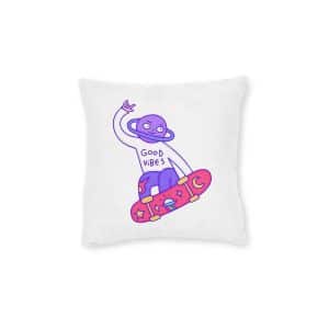 Cool Saturn Planet Character Freestyle With Skateboard Illustration T Shirt Sticker Square Pillow Pink Back