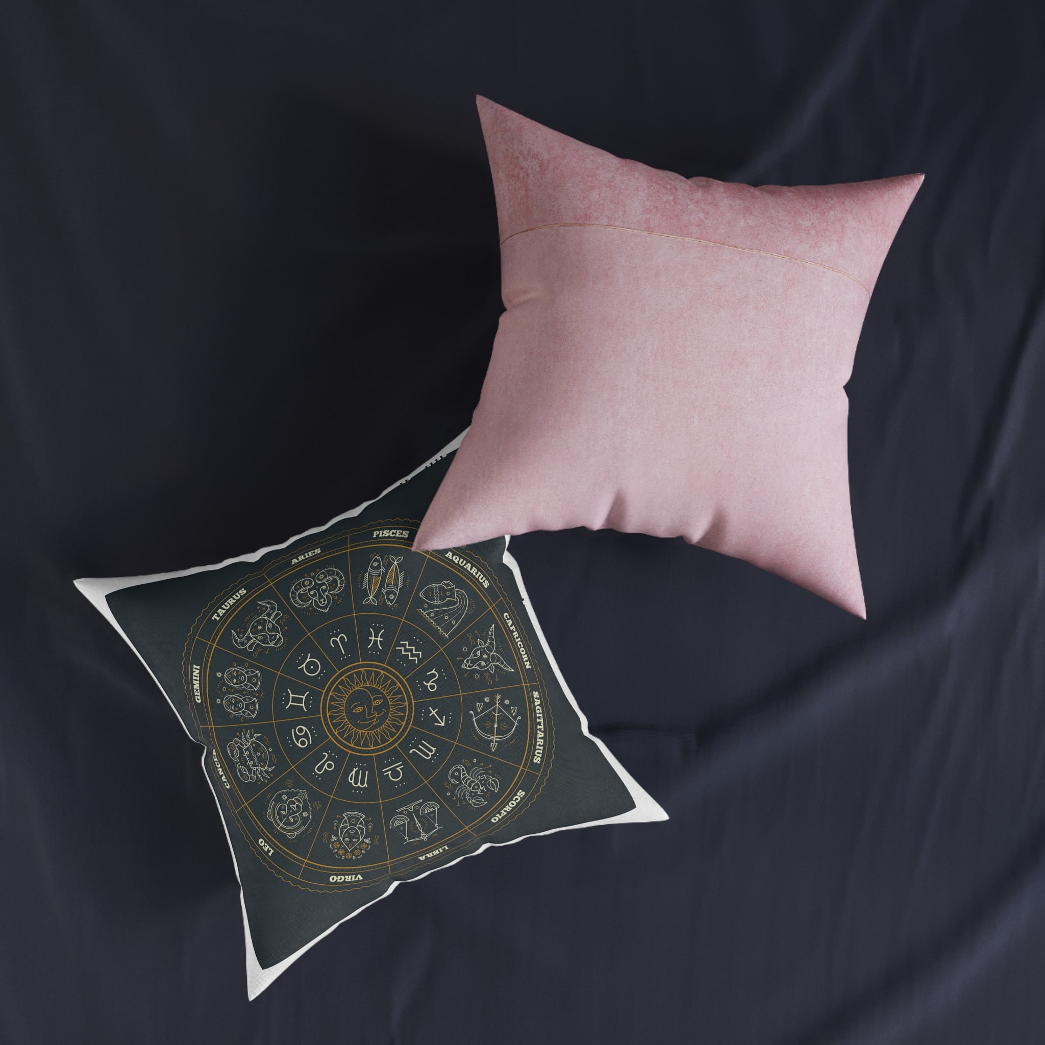 Zodiac Signs Square Pillow Pink Back - Image 11