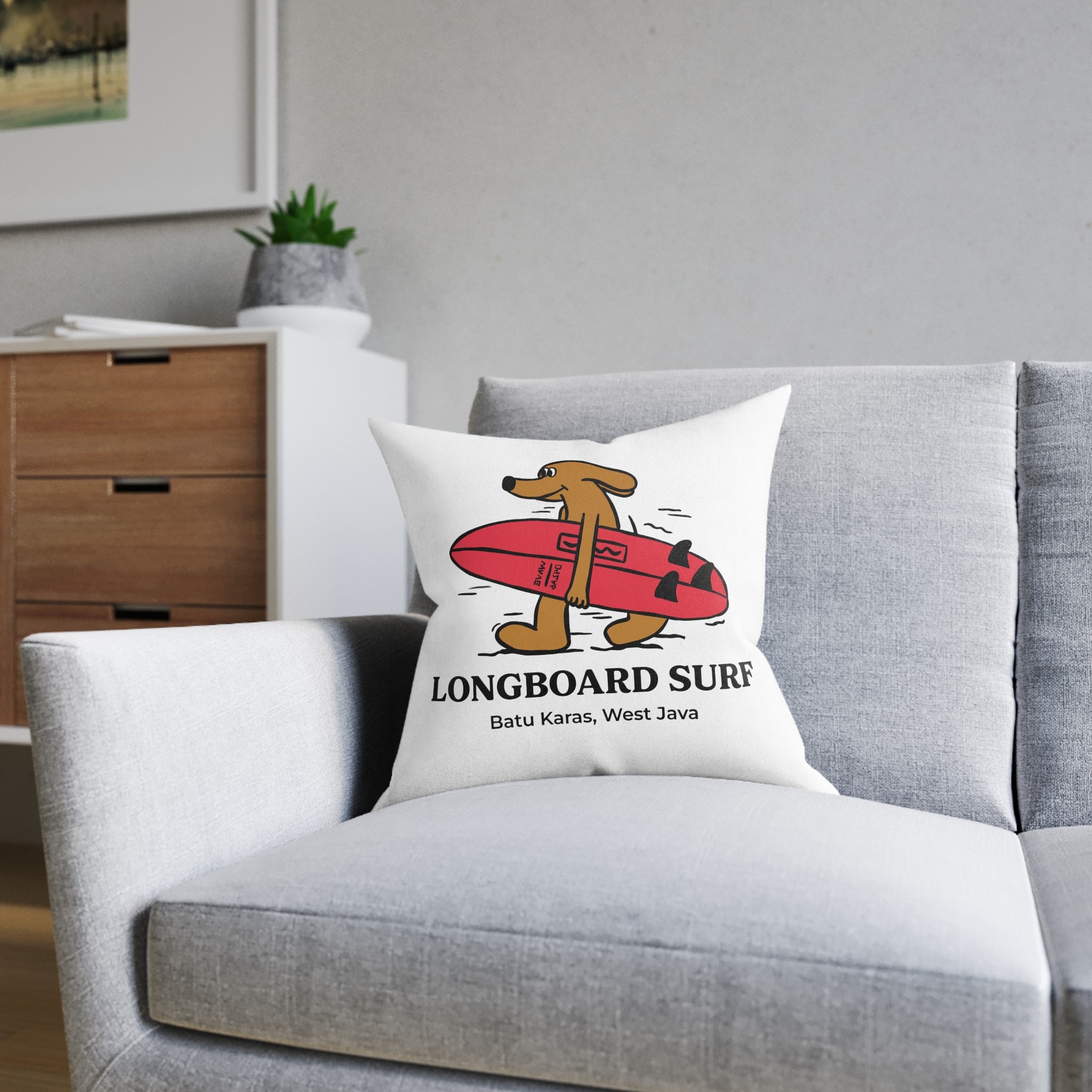 Longboard Surf Square Pillow Pink Back - Image 8