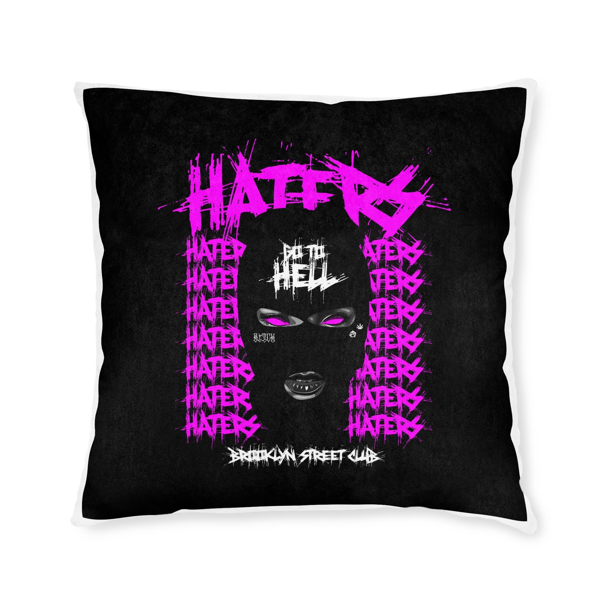 Haters Brooklyn Abstract Street Vintage Fashion Square Pillow Pink Back - Image 9