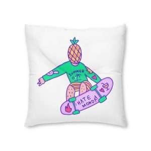 Cool Pineapple Boy Character Freestyle With Skateboard Illustration T Shirt Sticker Tufted Floor Pillow Square