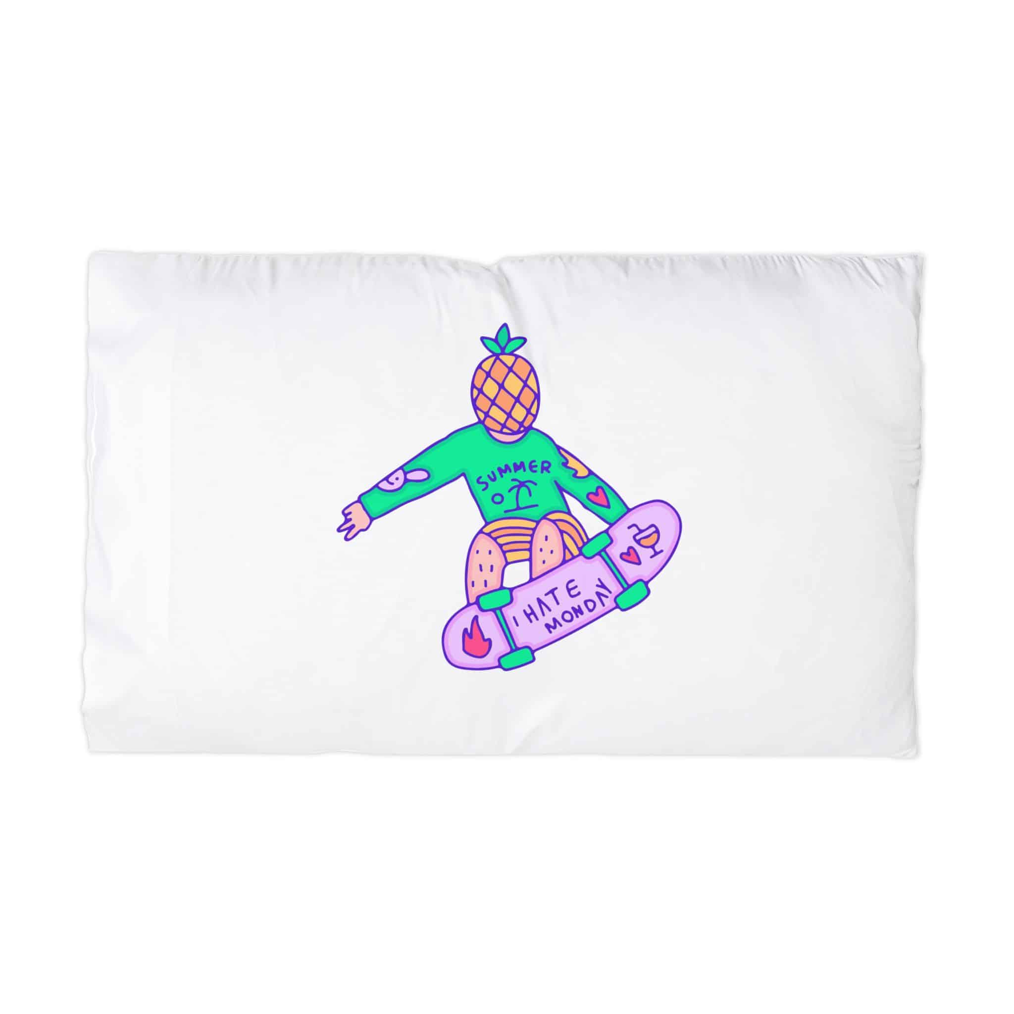 Cool Pineapple Boy Character Freestyle With Skateboard Illustration T Shirt Sticker Microfiber Pillowcase