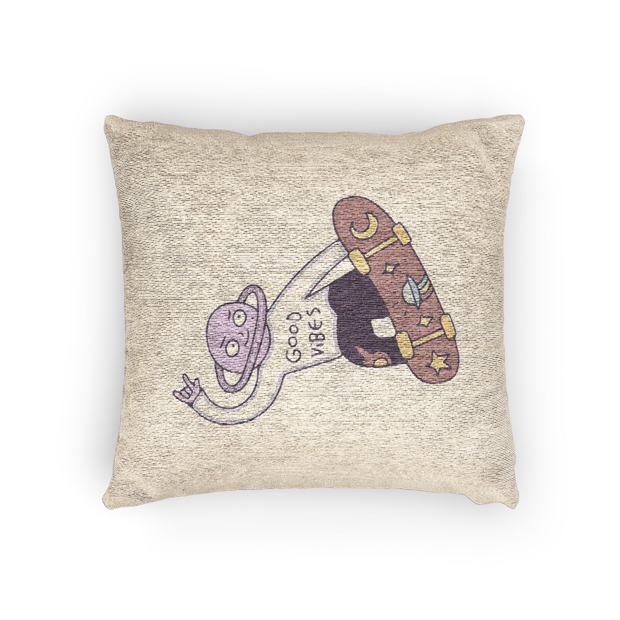 Cool Saturn Planet Character Freestyle With Skateboard Illustration T Shirt Sticker Woven Pillow - Image 4