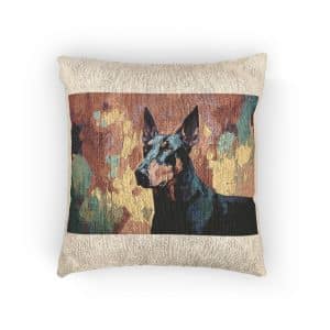 Colorful Abstract Doberman Painting Woven Pillow