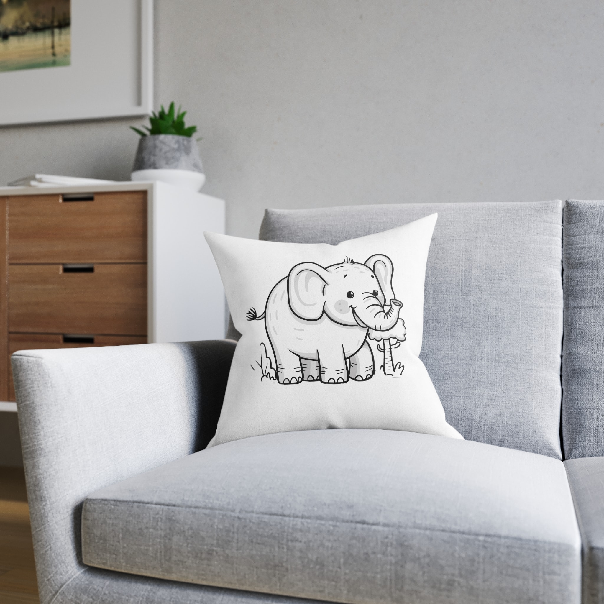 Elephant Copia Square Pillow Pink Back - Image 8