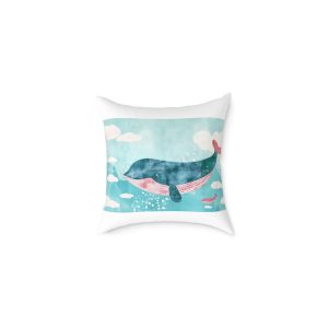 Whale With Clouds Square Poly Canvas Pillow