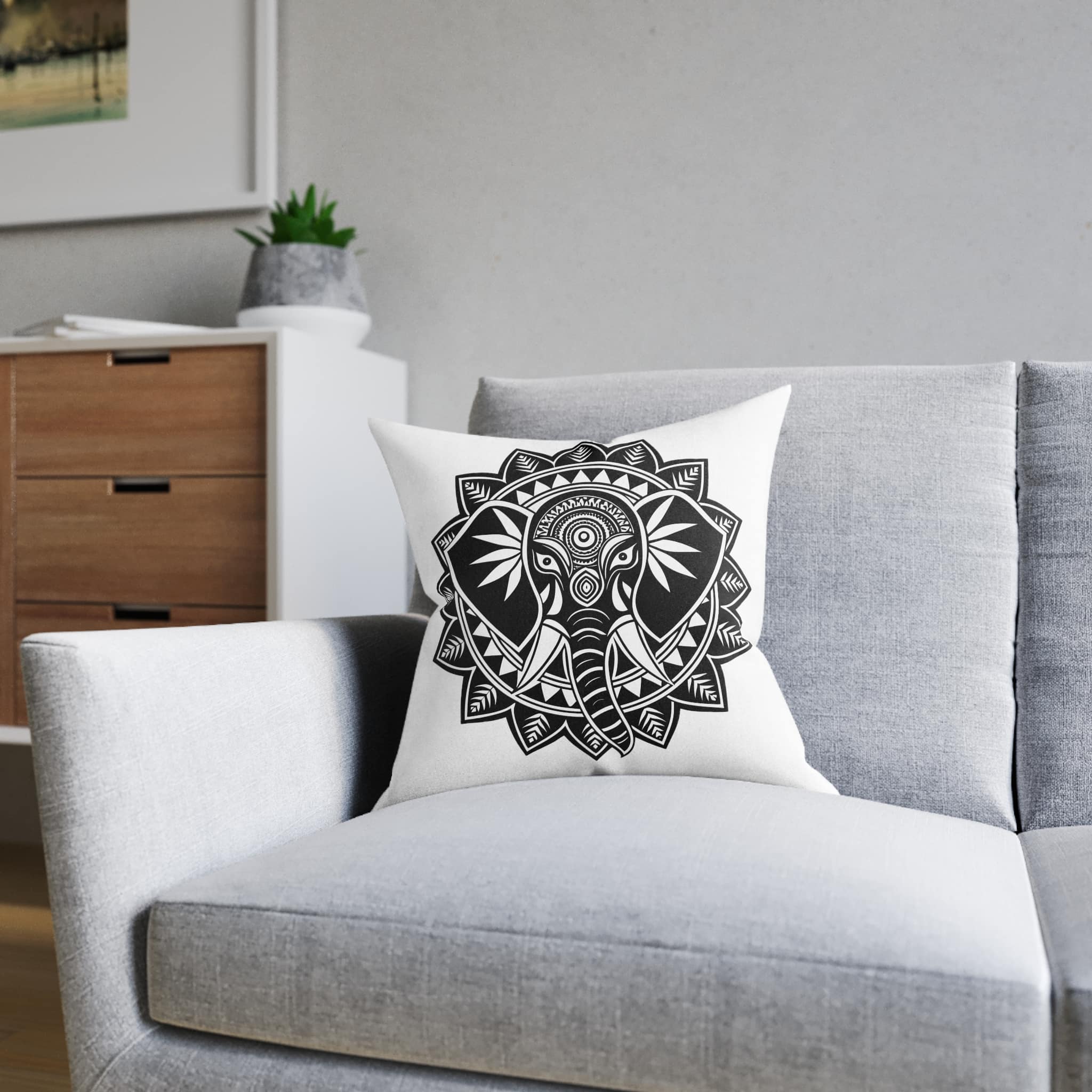 Elephant Mandala Square Pillow Pink Back - Image 8