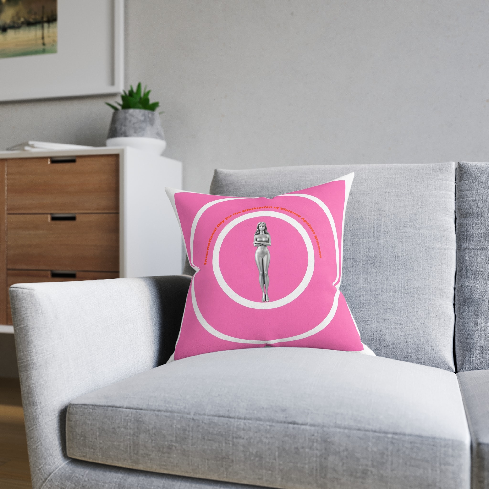 Vector International Day Elimination Violence Against Women Poster Banner Square Pillow Pink Back - Image 8